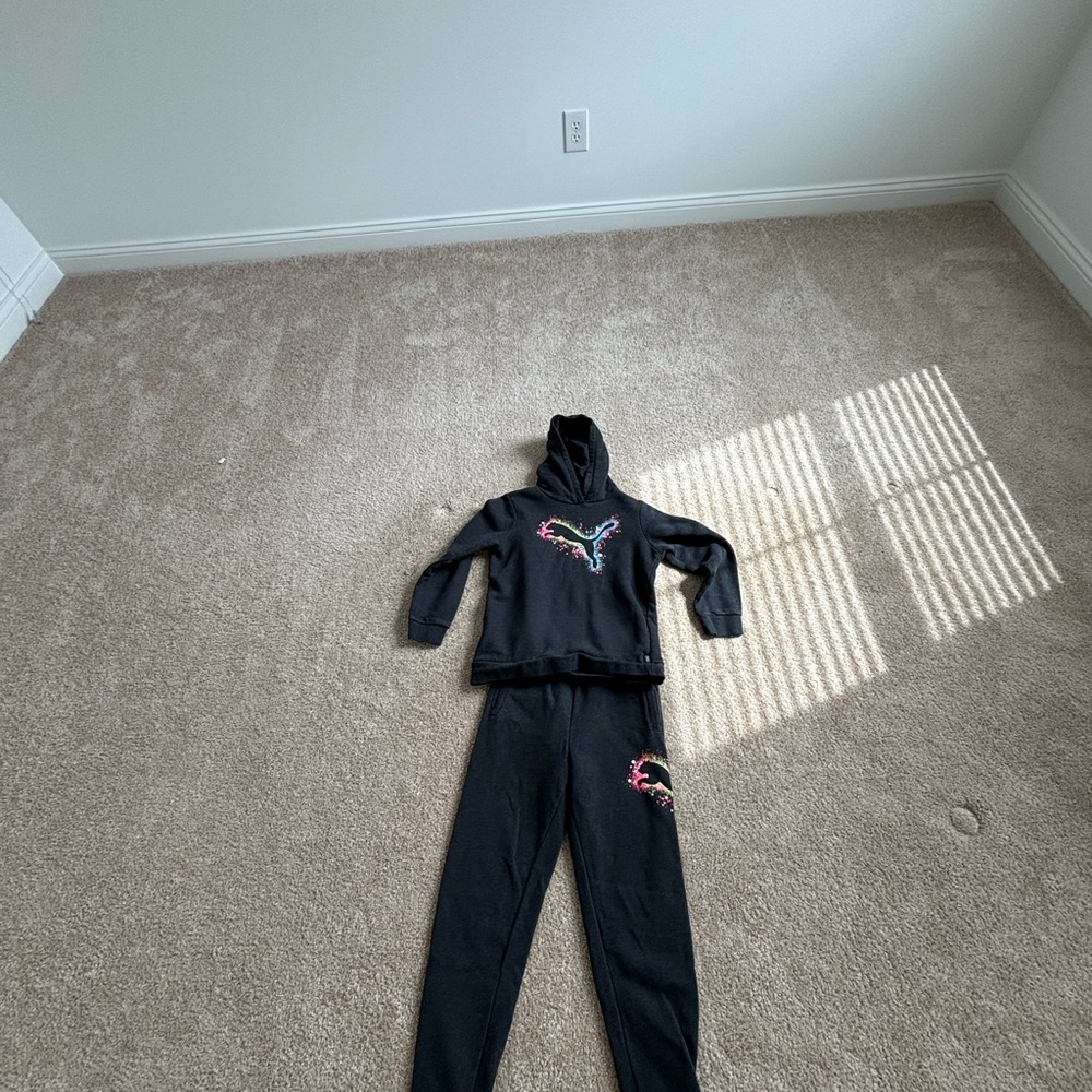 Puma Black Kids Hoodie and Sweatpants Set with Multicolor Logo